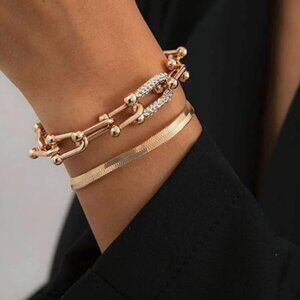 14K Gold Chunky Bracelet Set of 2